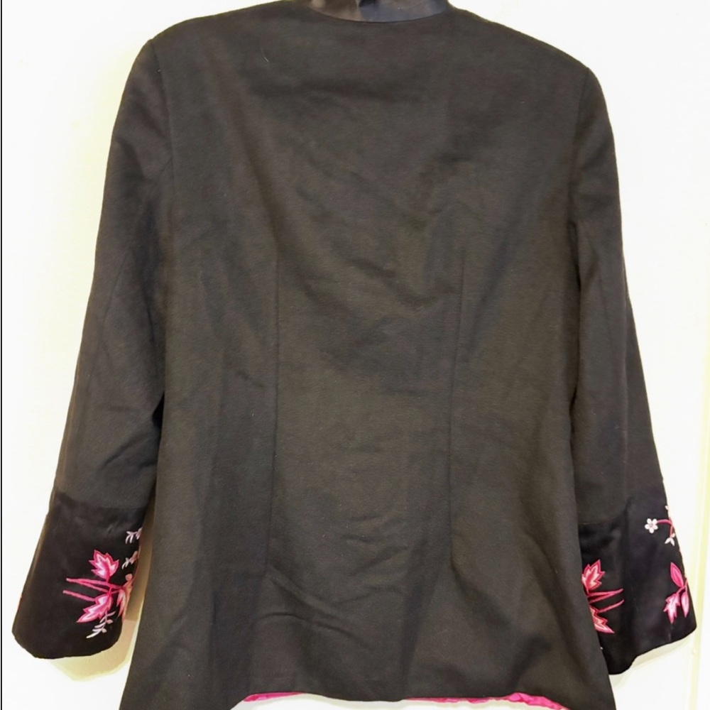Vintage Asian Floral Embroidered Cashmere Silk Mandarin Jacket Frog Clotures - Picture 2 of 11